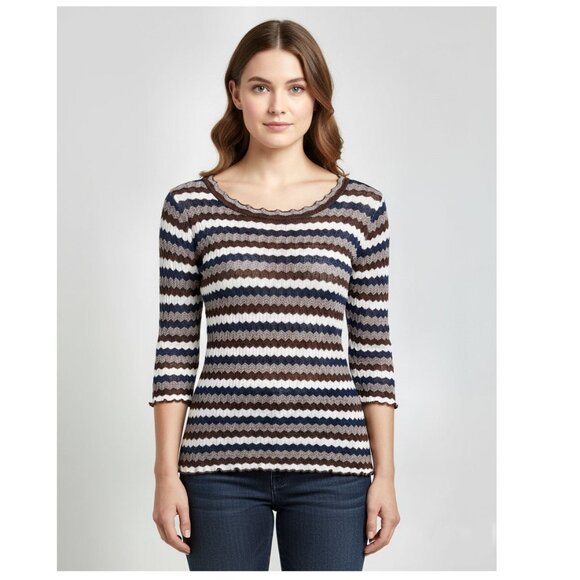Isabel Marant Étoile Striped Knit Top, Black Brown & White Womens Size 40 / 8 US - Picture 1 of 10
